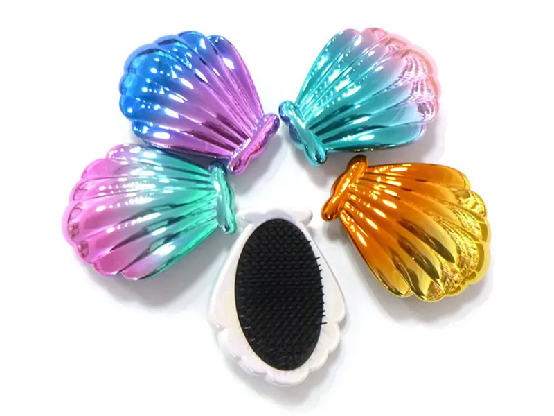 Naka-Electroplated na Mini Detangling Kids Hair Brush na Hugis Shell